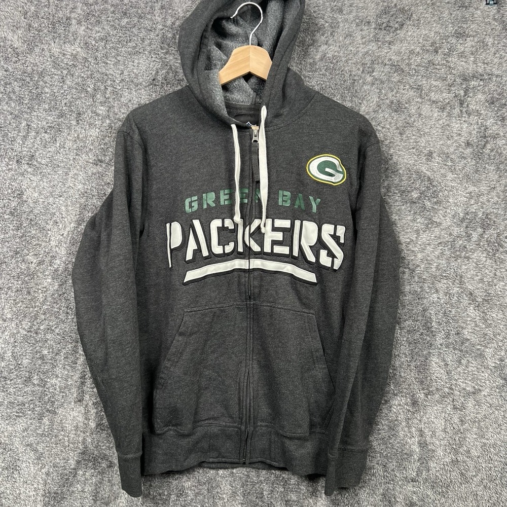 Green Bay Packers Full Zip Fleece Hoodie Men's Small Gray Green Long Sleeve NFL